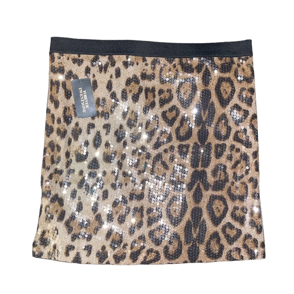 FOREVER 21 LEOPARD SEQUIN SKIRT - BLACK/TAN MULTI SIZES (NEW WITH TAGS) A20 - Picture 4 of 4